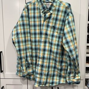 Cinch Men's Plaid Shirt in Blue and Yellow